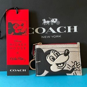 NWT Coach Disney Mickey Mouse X Keith Haring Mini Skinny Id Case GoldChalk Multi